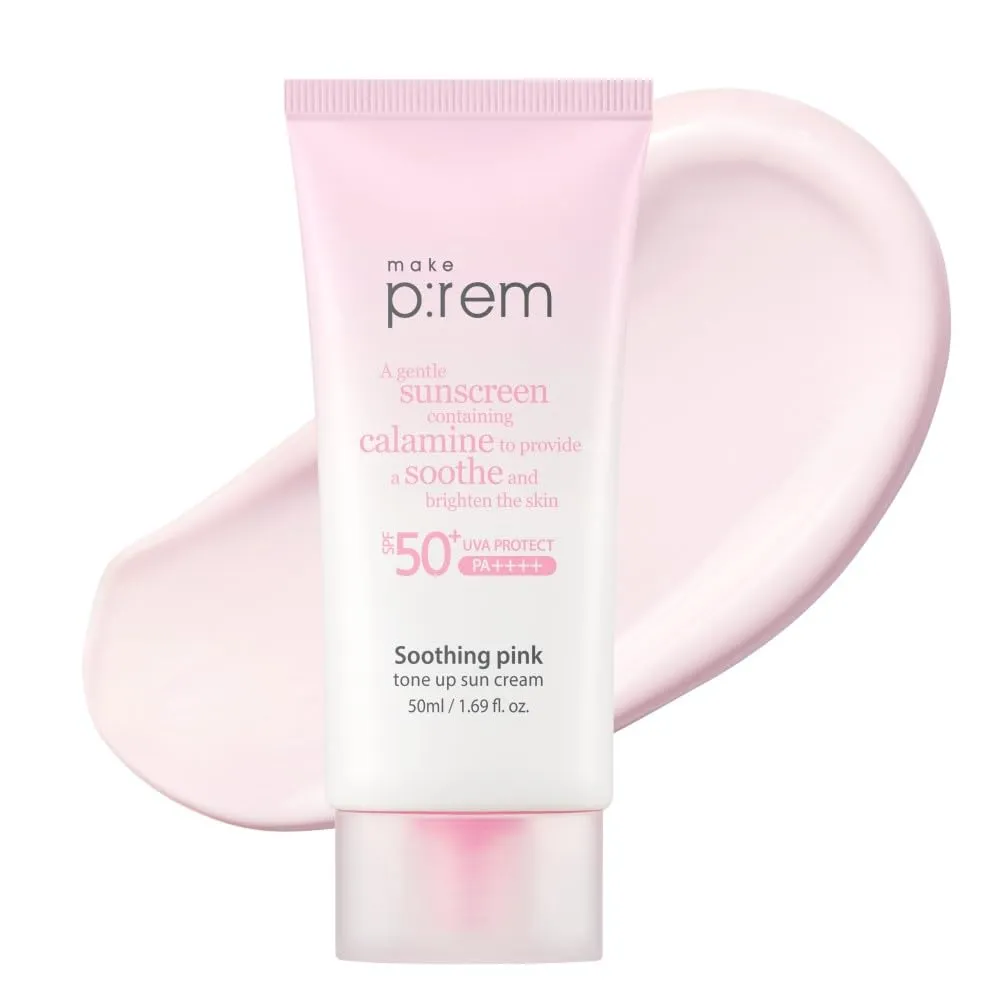 skincare for sensitive skin - make prem soothing pink tone up sun cream